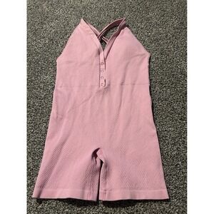 A3 FOREVER 21 Pink Ribbed Halter Neck Bodysuit Romper Shorts Athleisure Size M